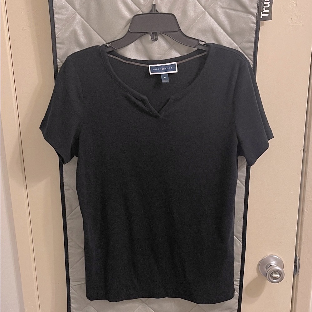 Karen Scott Women's 100% Cotton Black Short Sleeve Tee